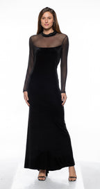 Marina  Long Velvet Mesh Sleeve Dress