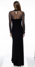 Marina  Long Velvet Mesh Sleeve Dress