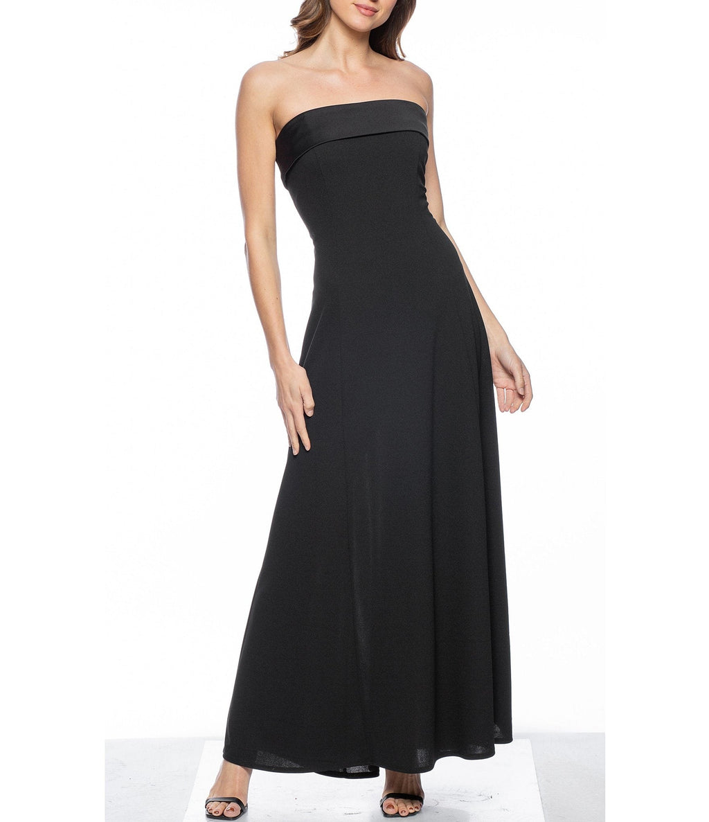 Marina  Long Strapless Crepe Dress